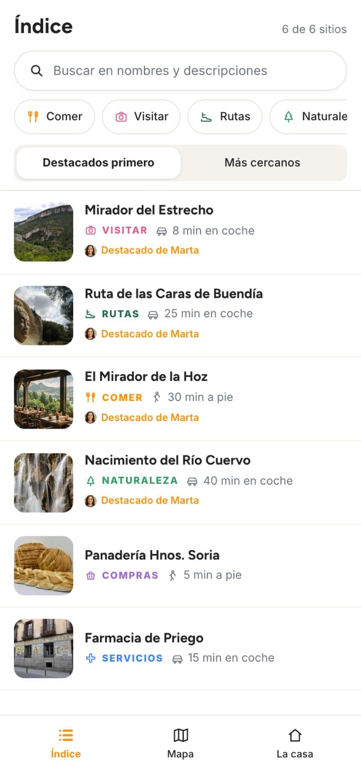 Índice de la guía, ordenado por categorías